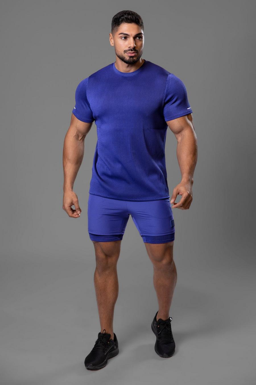 Man Active Gym geripptes Performance T-Shirt, Navy
