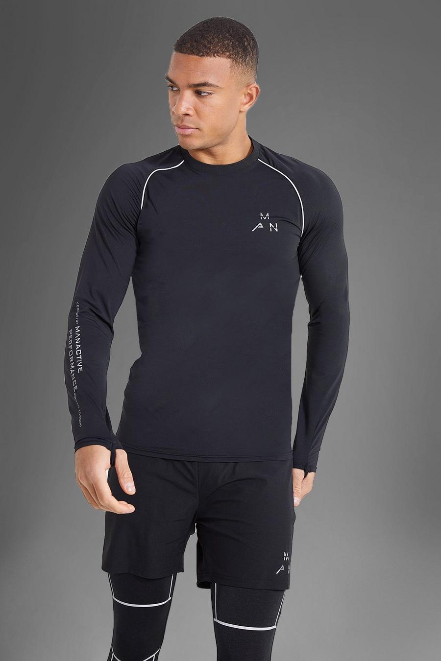 Active Gym langärmliges T-Shirt mit reflektierendem Print, Black