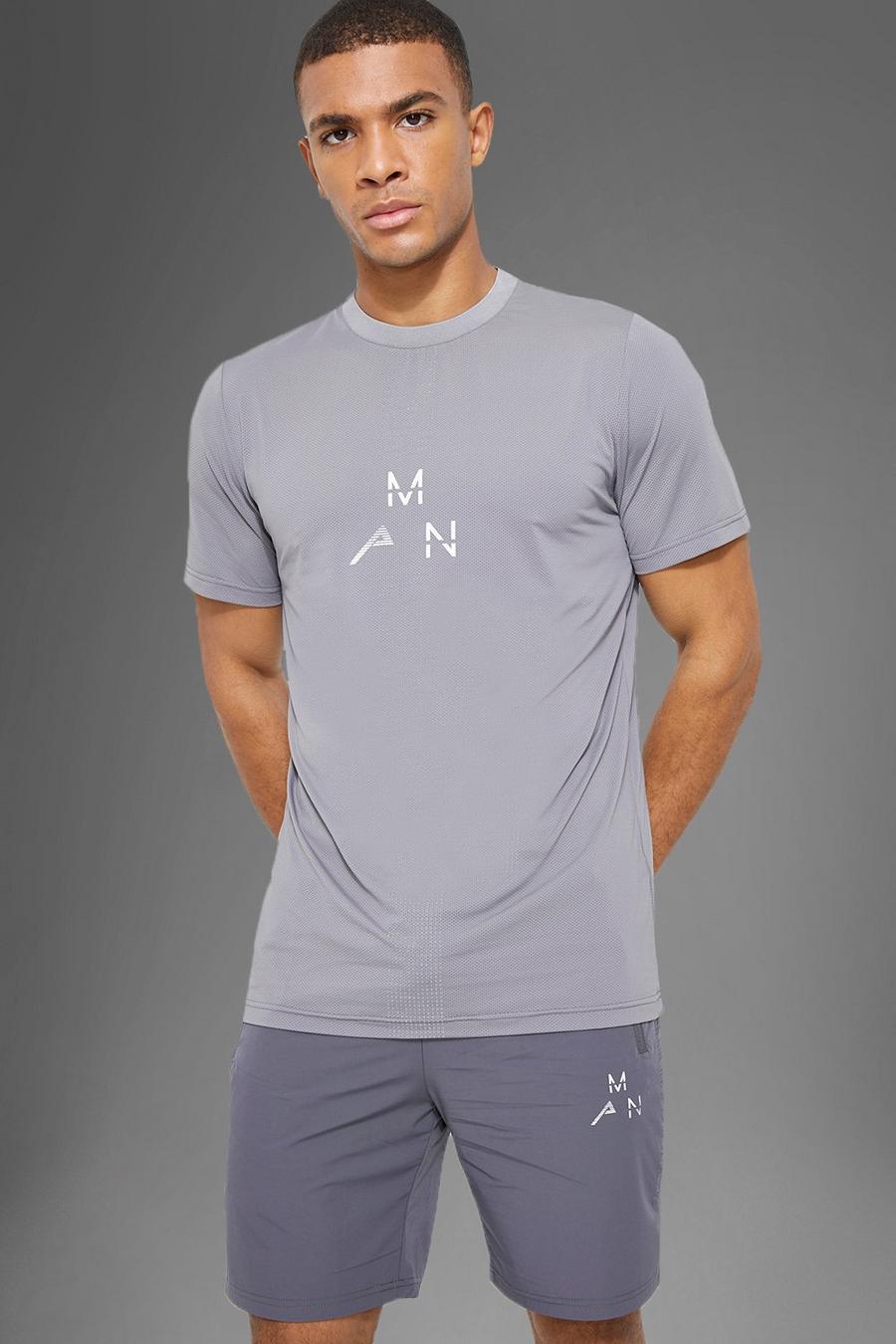 Charcoal grey Man Active Gym Reflective Panel  T-Shirt