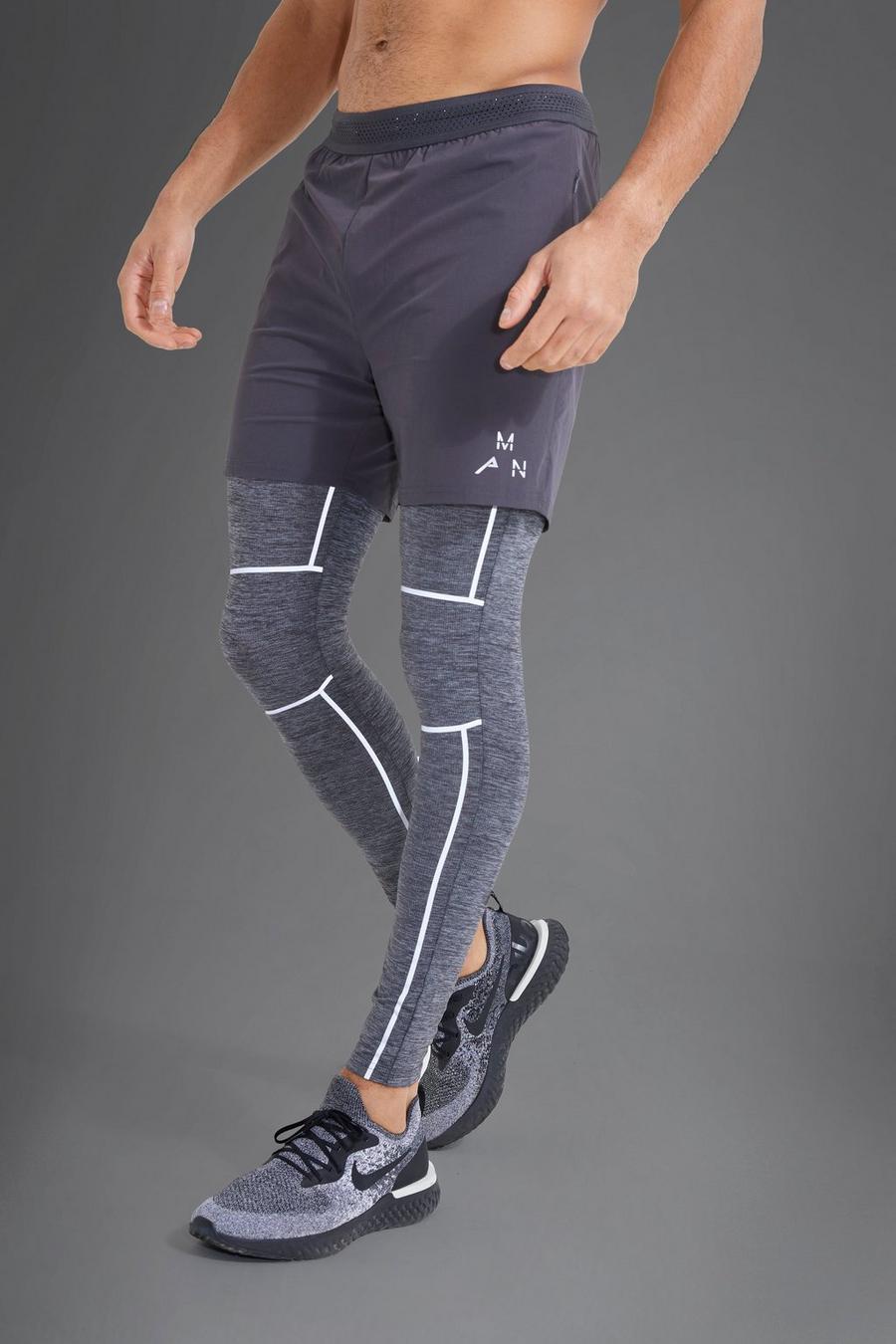 Pantaloncini Active Gym riflettenti 2 in 1 con legging, Charcoal grigio