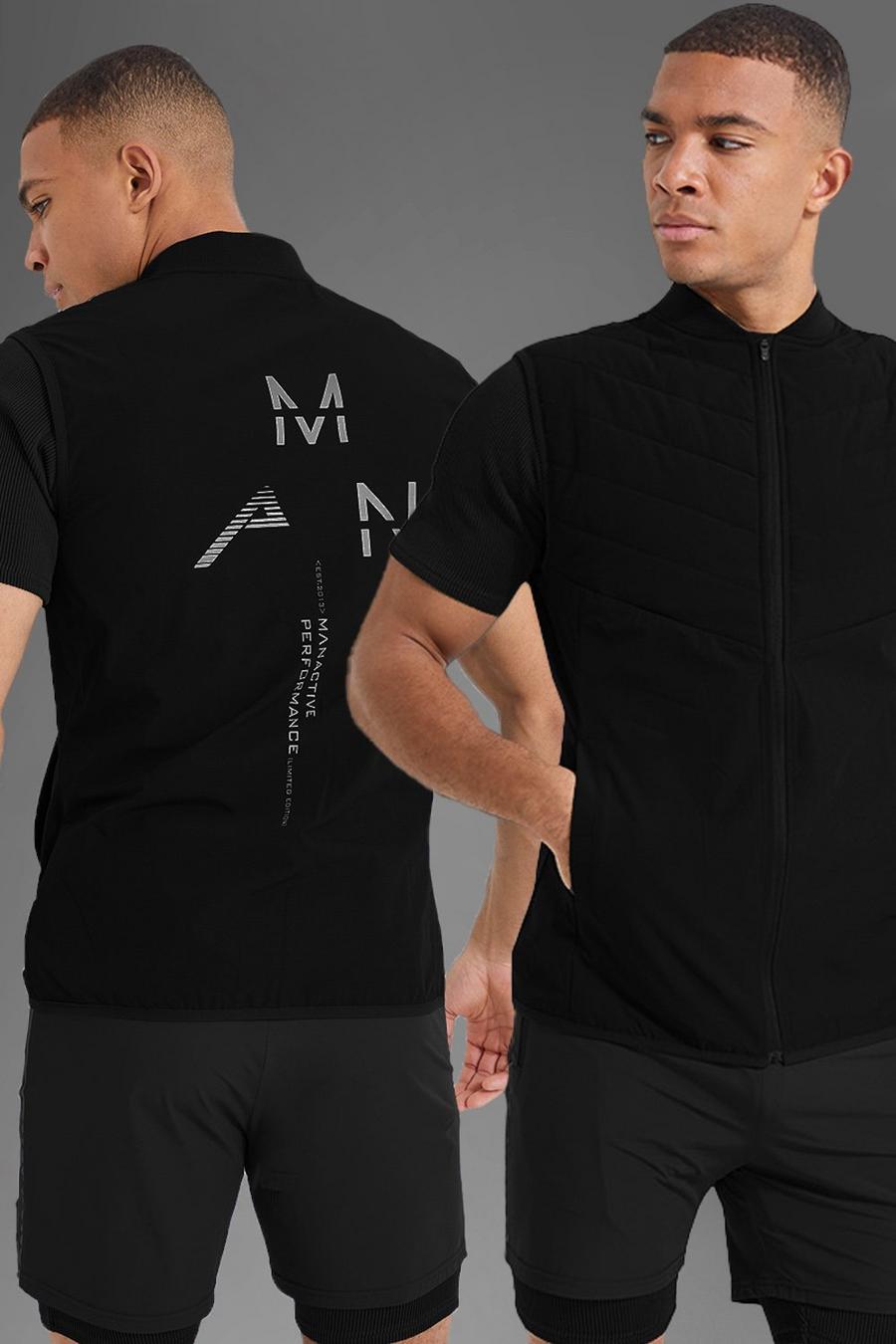 Black Man Active Gym Reflective Back Print Body Warmer image number 1