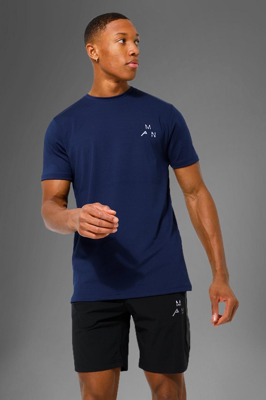 Navy Man Active Gym Reflective Back Print T-Shirt image number 1