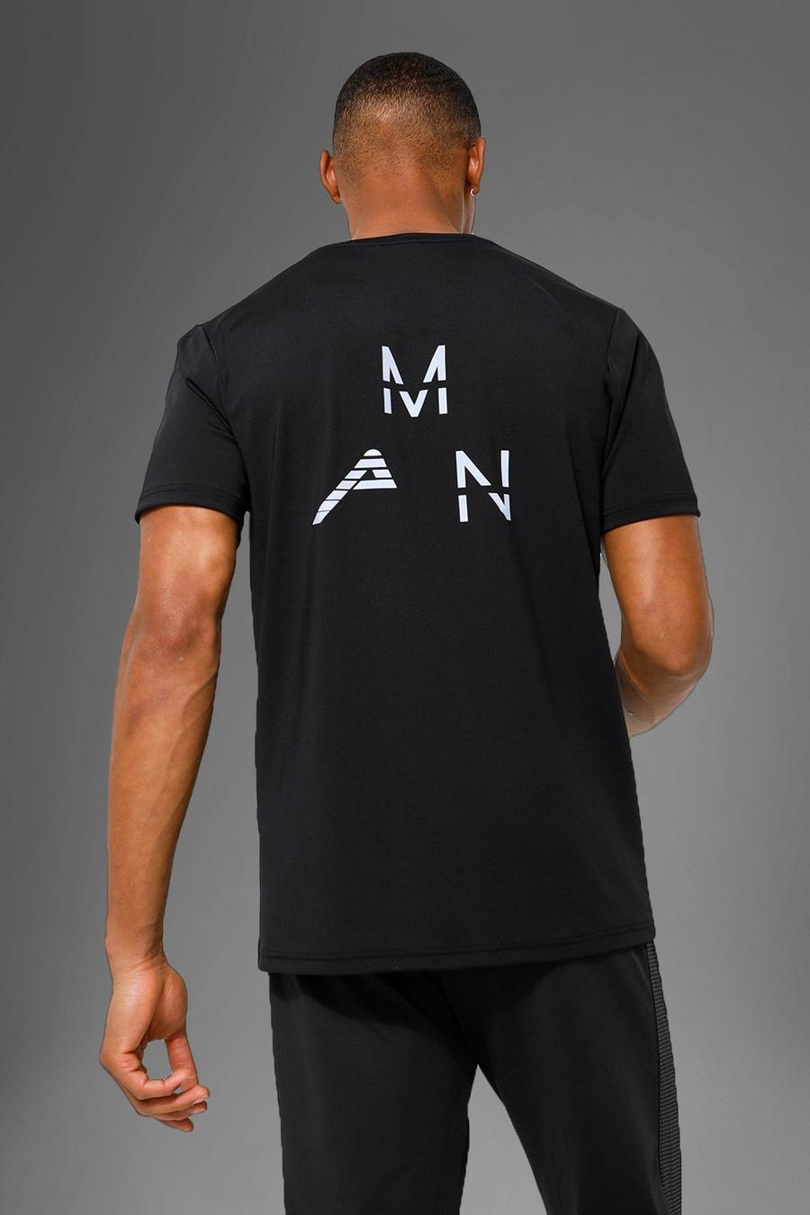 Black Man Active Gym Reflective Back Print T-Shirt