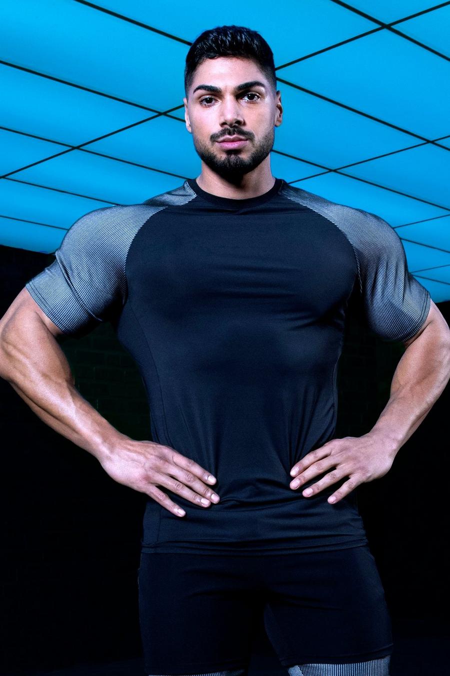 Black Active Gym Performance Ribbed Sleeve T-Shirt image number 1