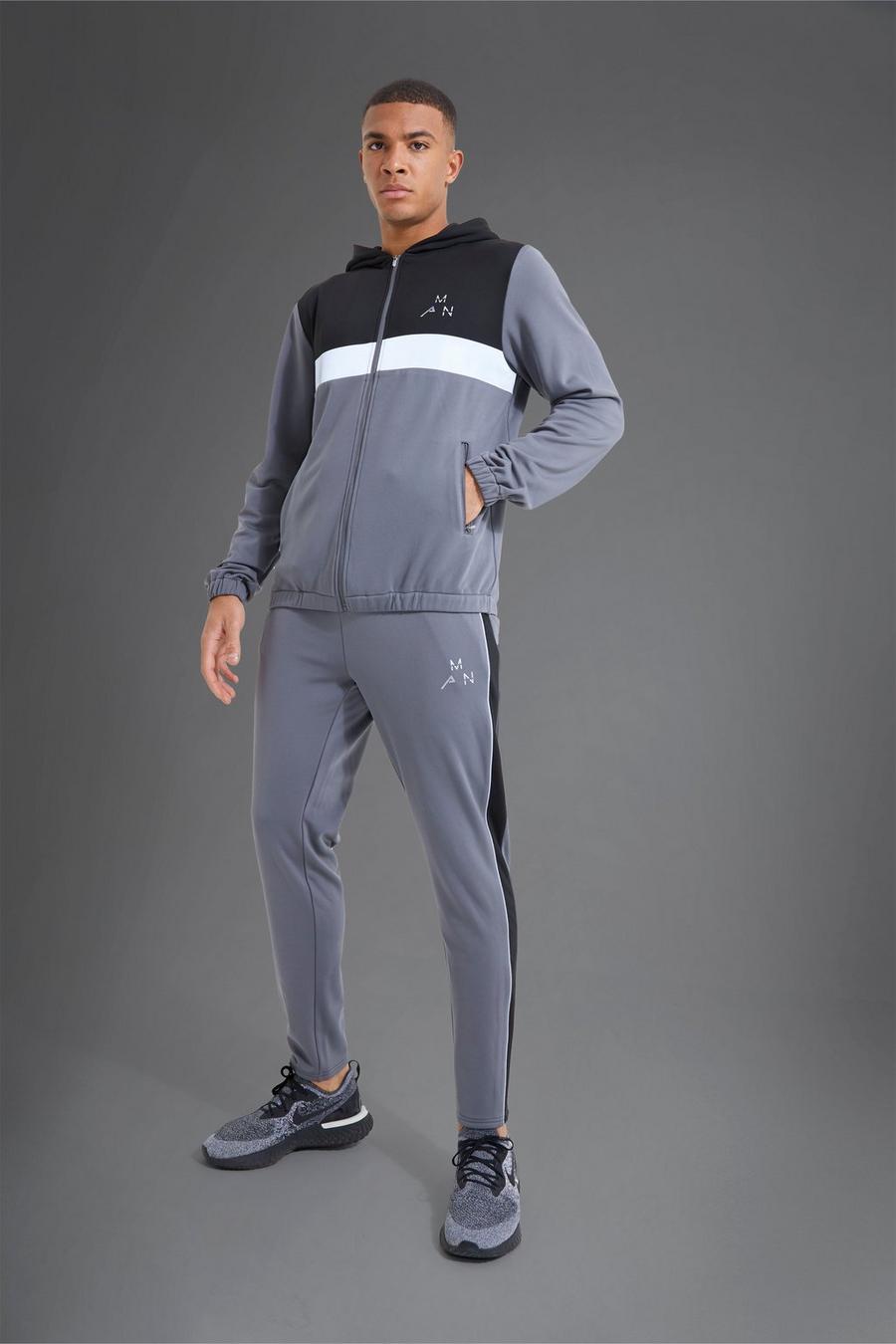 Charcoal Active Gym Reflective Panel 1/4 Zip Tracksuit image number 1