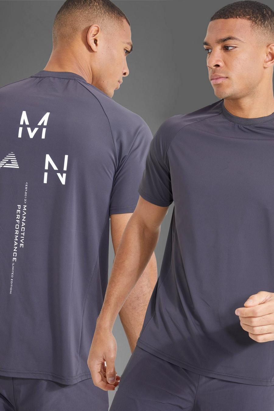 Man Active Gym T-Shirt mit reflektierendem Print, Charcoal gris
