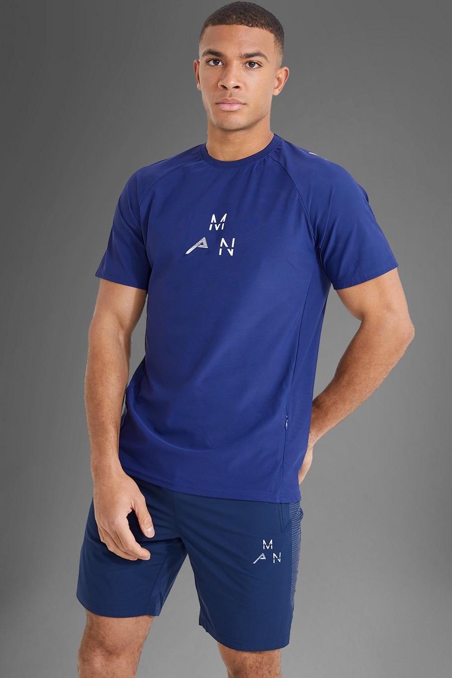 Man Active Gym T-Shirt mit reflektieremdem Logo, Navy marineblau