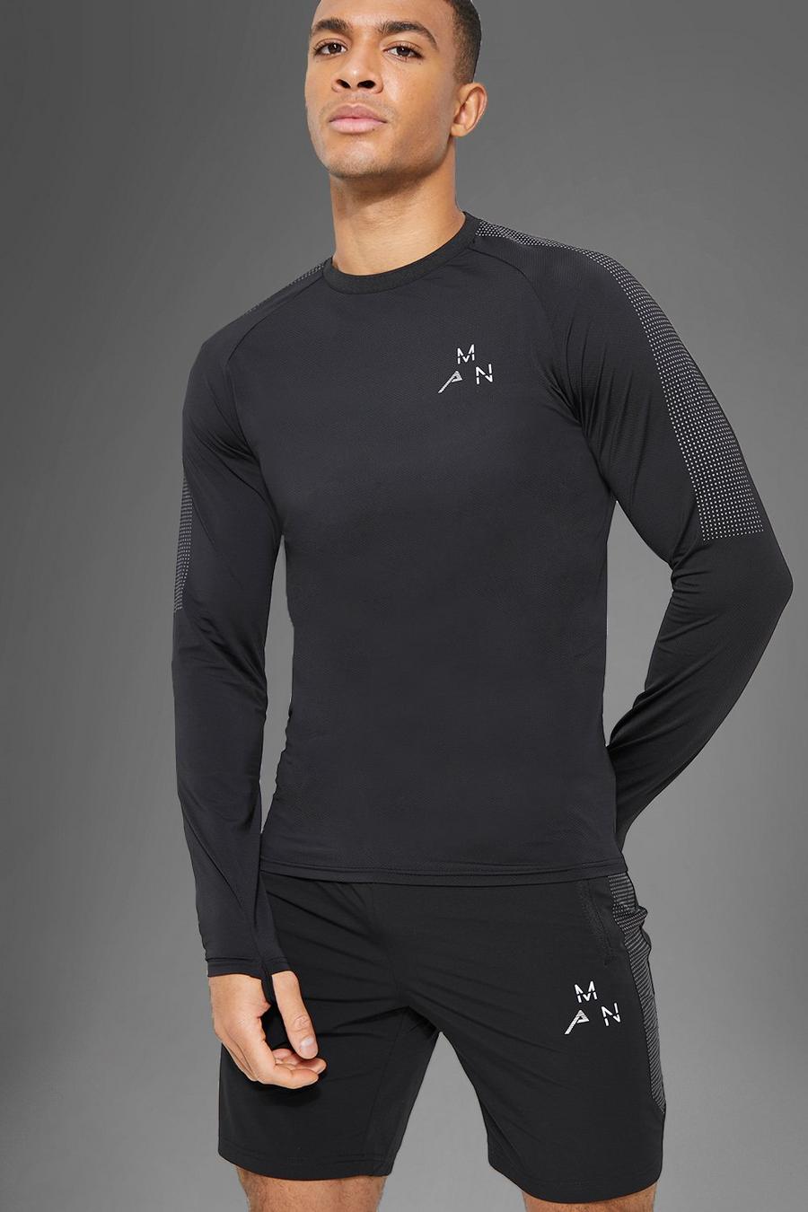 Active Gym langärmliges T-Shirt mit reflektierendem Einsatz, Black schwarz