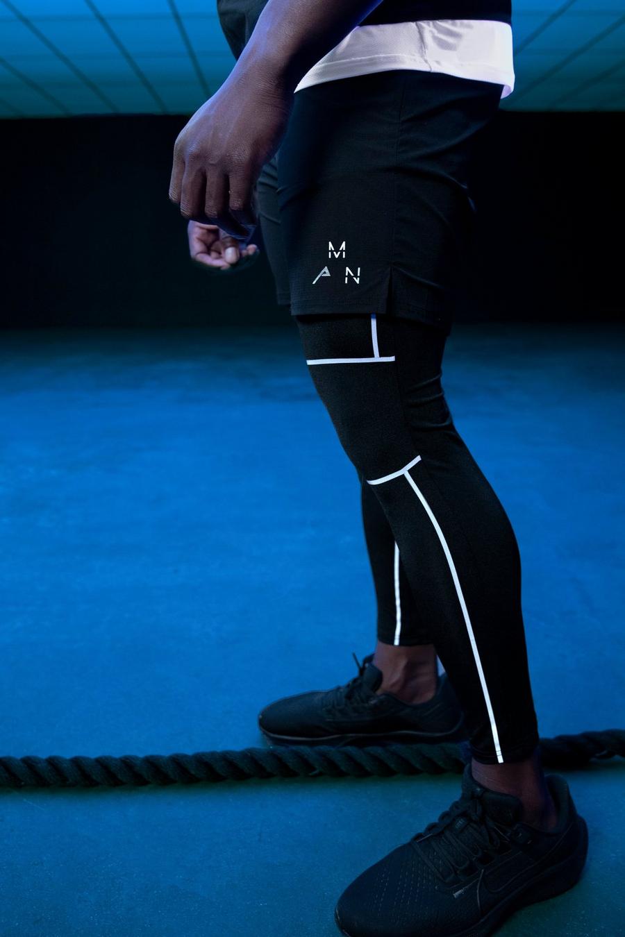 Black Active Reflecterende 2-In-1 Fitness Shorts En Leggings image number 1