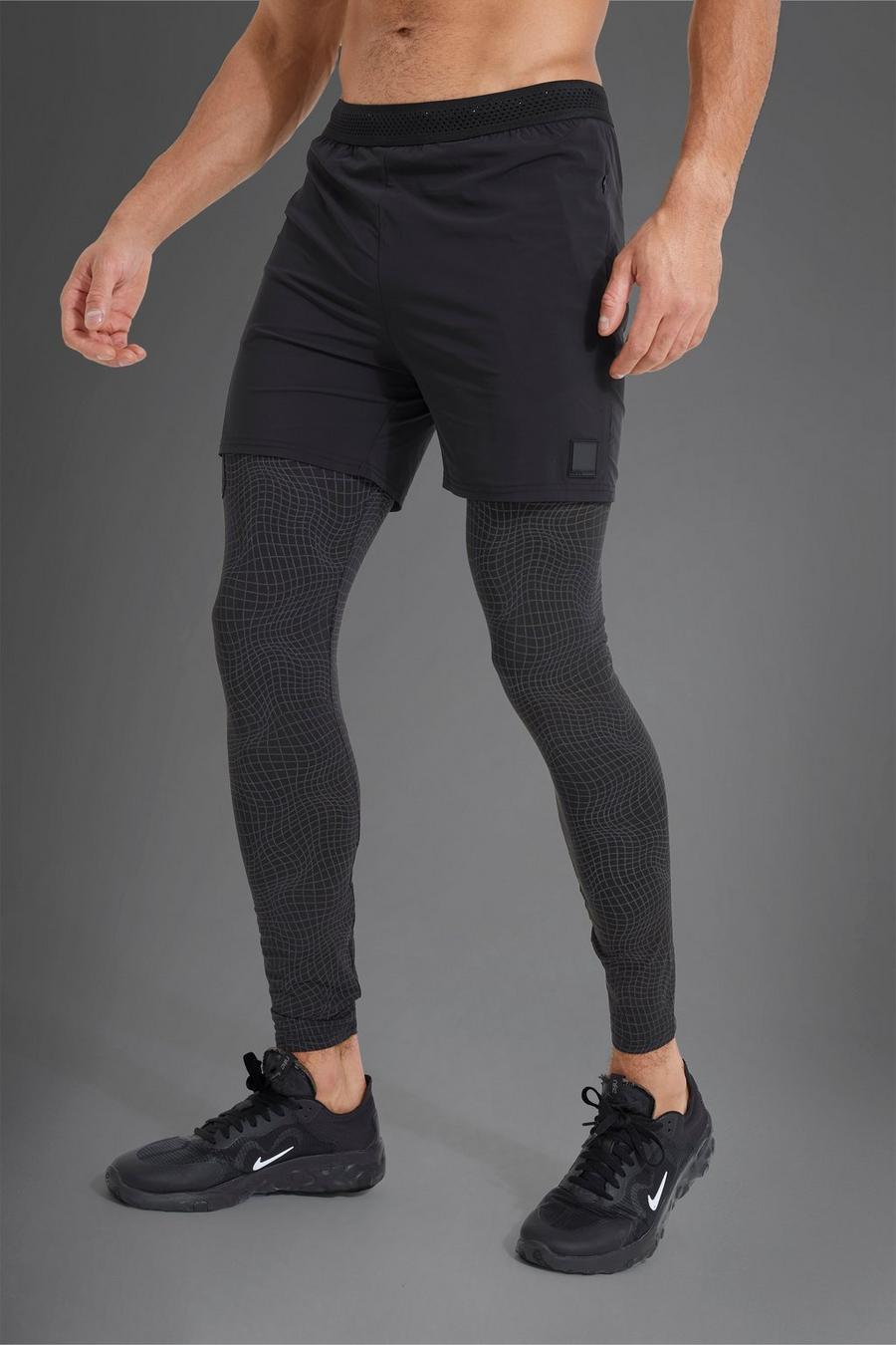 Active Gym reflektierende 2-in-1 Leggings und Shorts, Black
