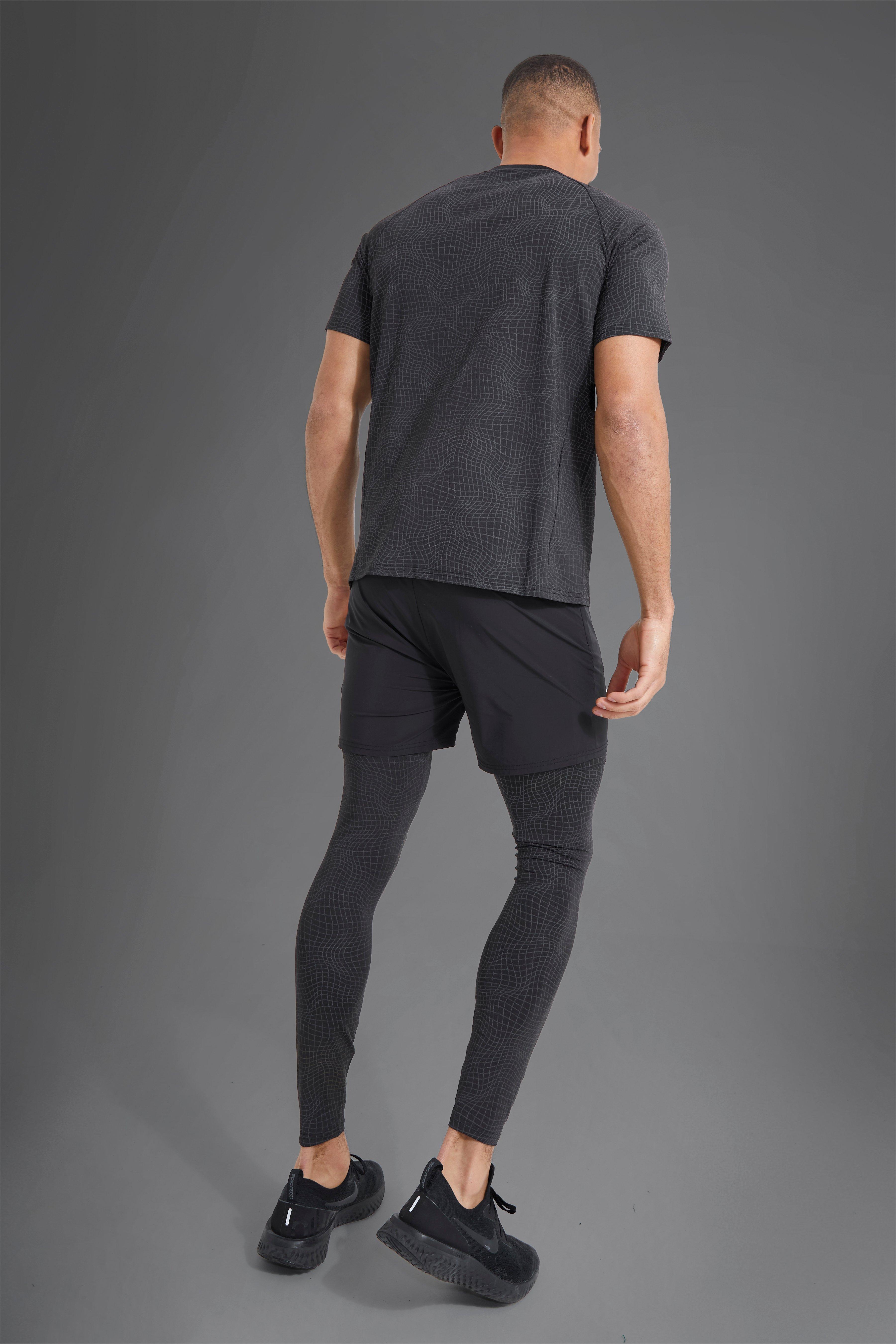 Man Active Gym Panelled 2-In-1 Short Leggings