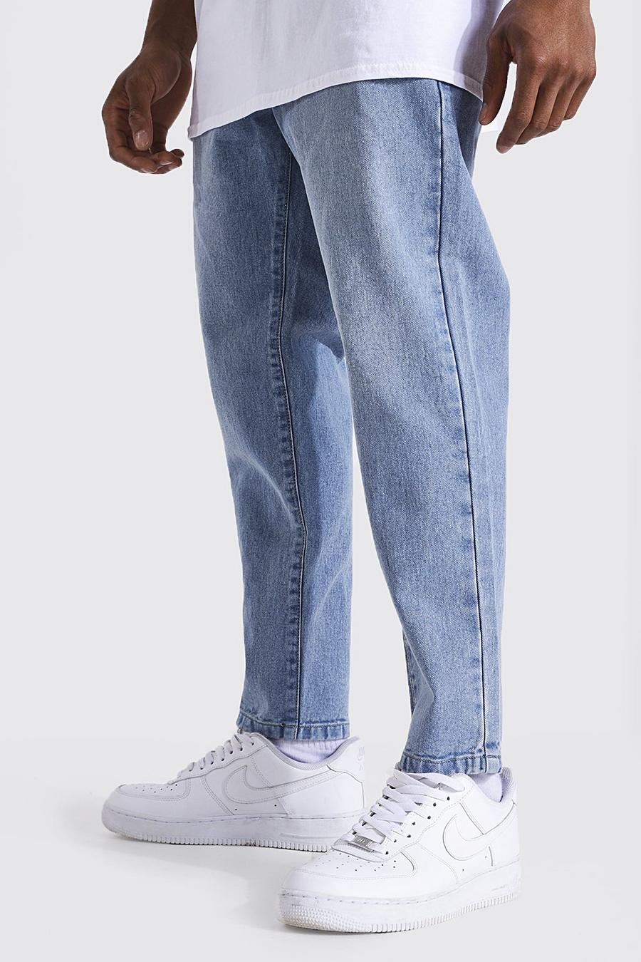 כחול בהיר blue ג'ינס מבד קשיח בגזרת קרסול צרה