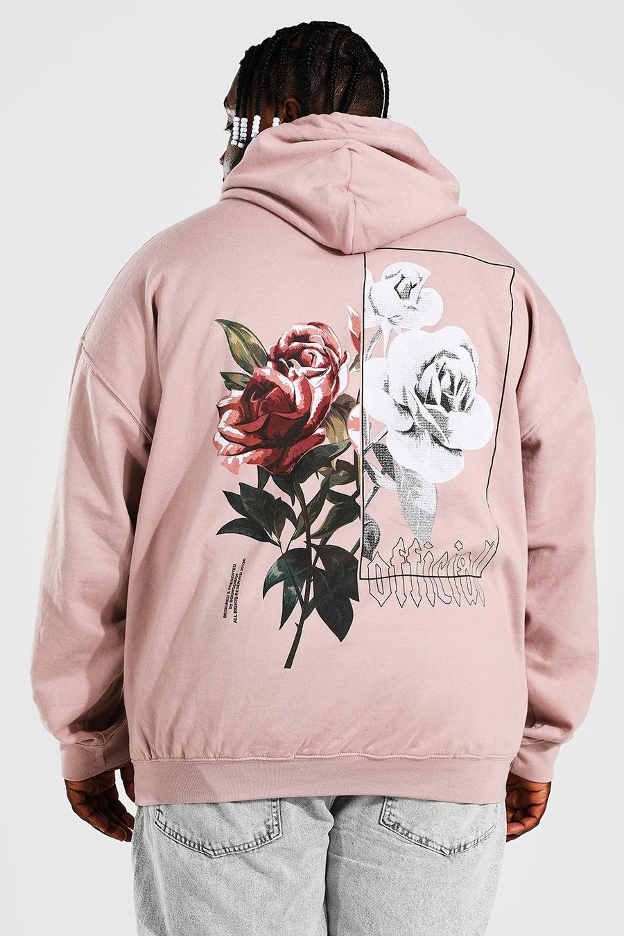Light pink Plus Floral Front And Back Graphic Hoodie image number 1