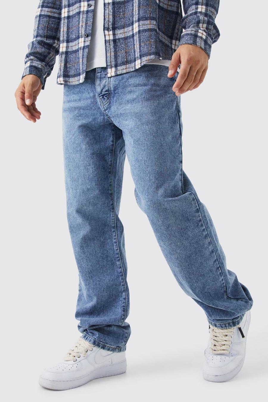 כחול בהיר ג'ינס קשיח בגזרה משוחררת