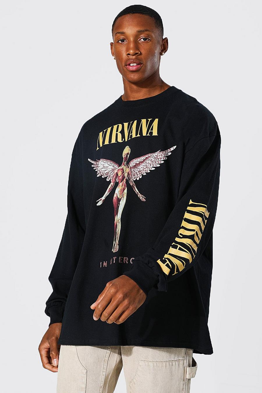 Black Oversized Nirvana Long Sleeve License T-shirt image number 1