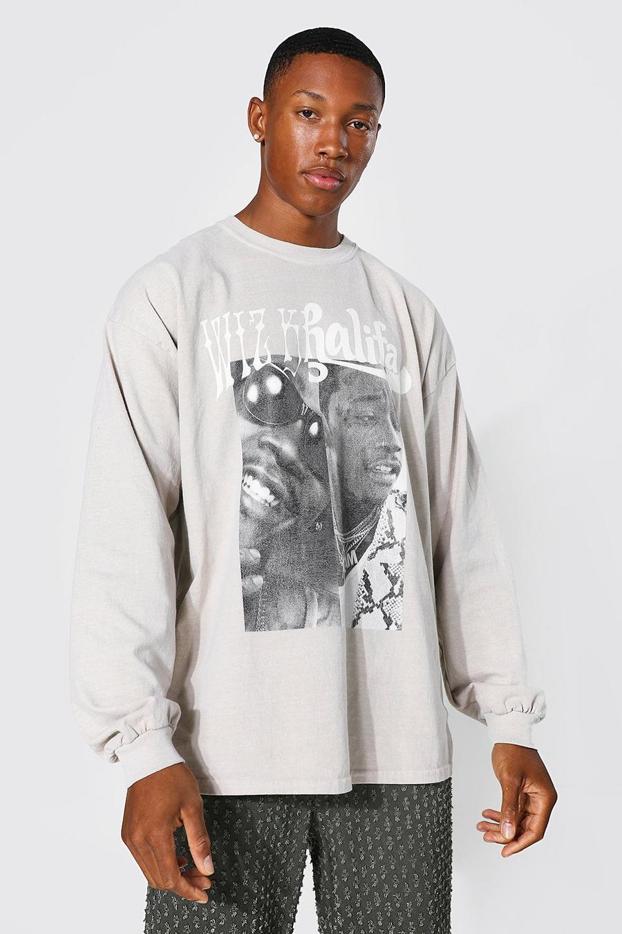 Langärmliges Oversize T-Shirt mit Wiz Khalifa Print, Sand image number 1