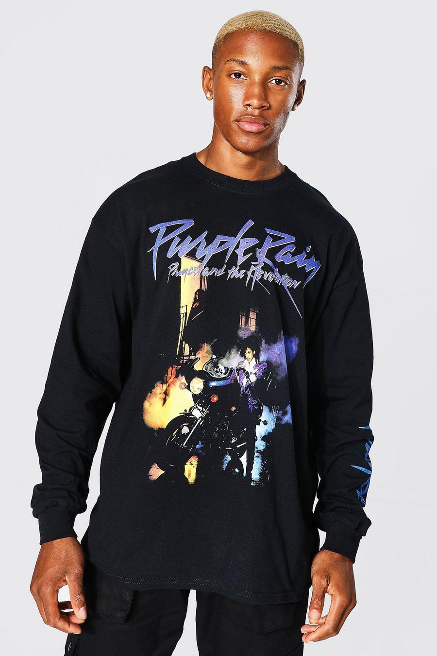 Black Oversized Gelicenseerd Prince T-Shirt Met Lange Mouwen image number 1