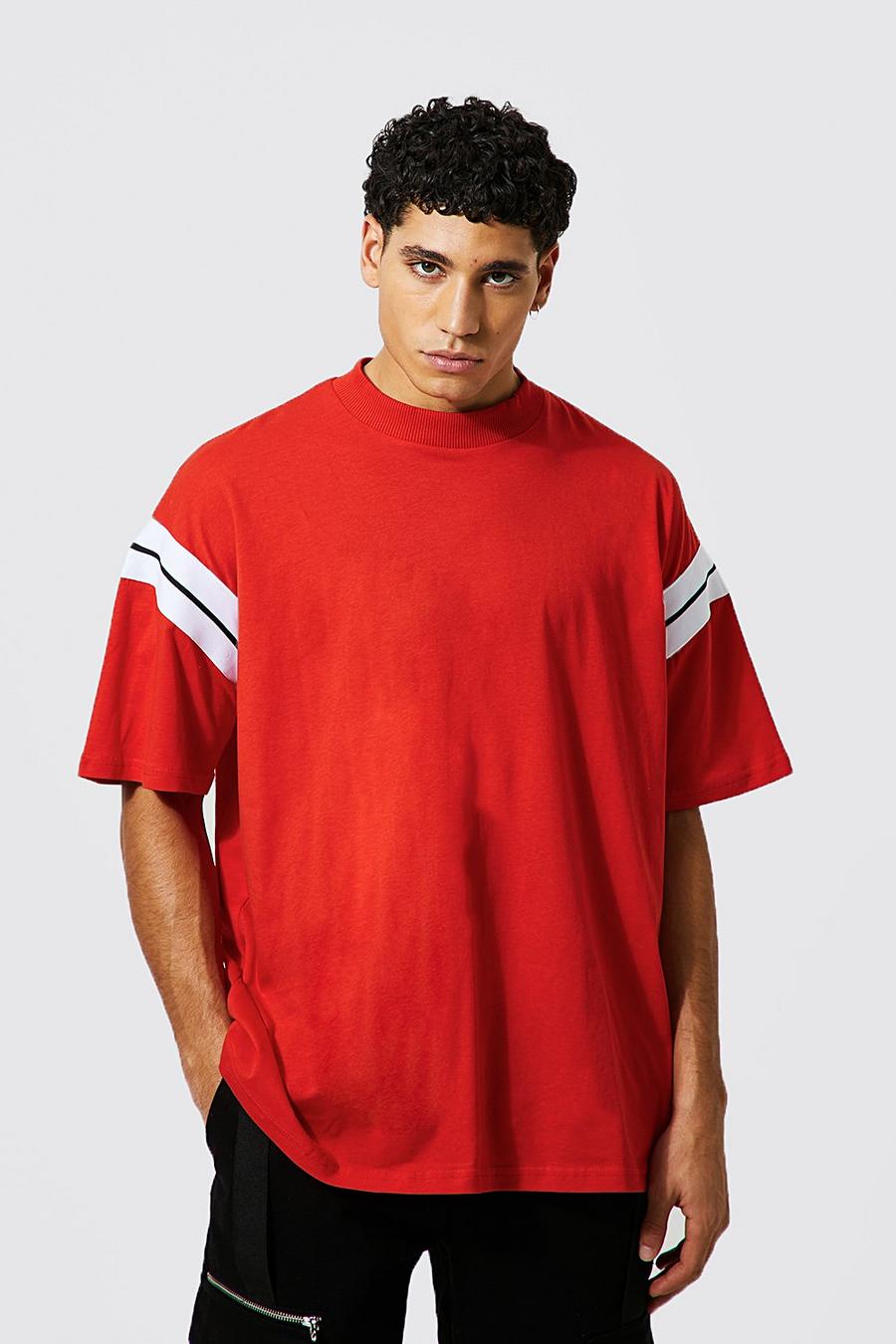 Red Oversized Tape Detail T-shirt image number 1