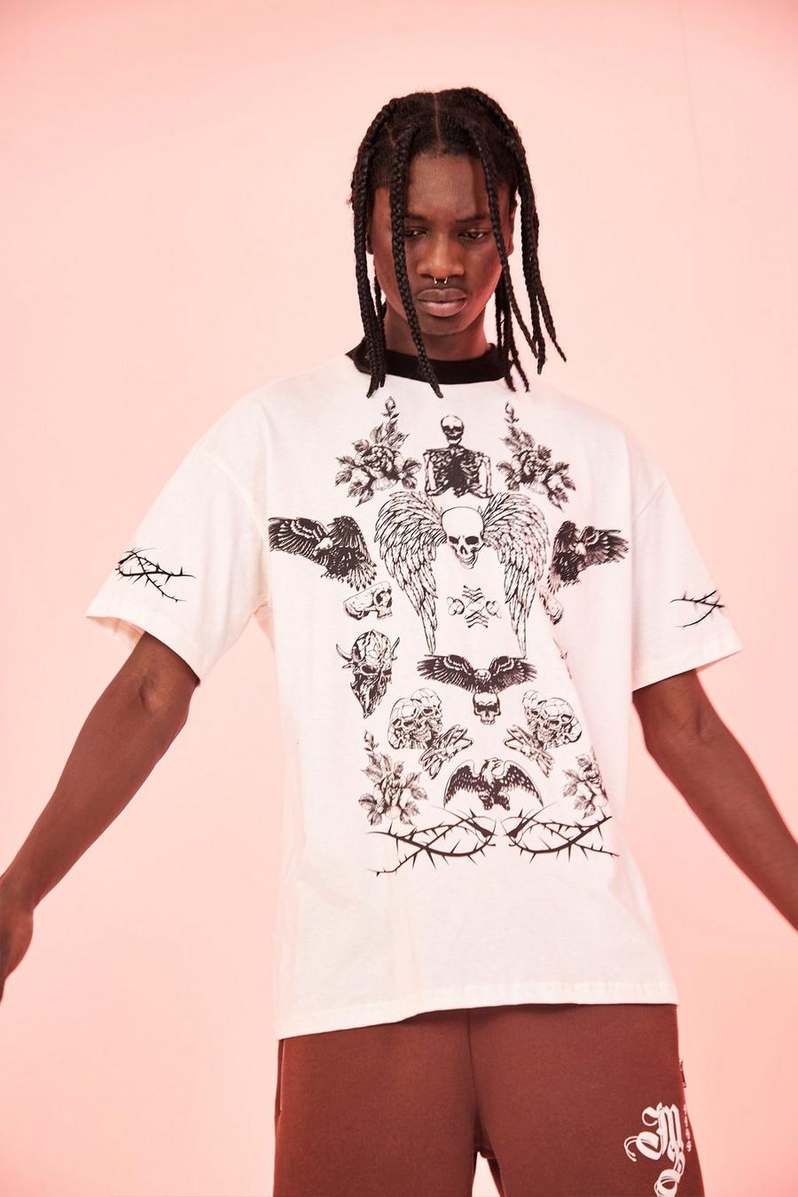 Ecru Oversized Official Man Multi Graphic T-shirt image number 1