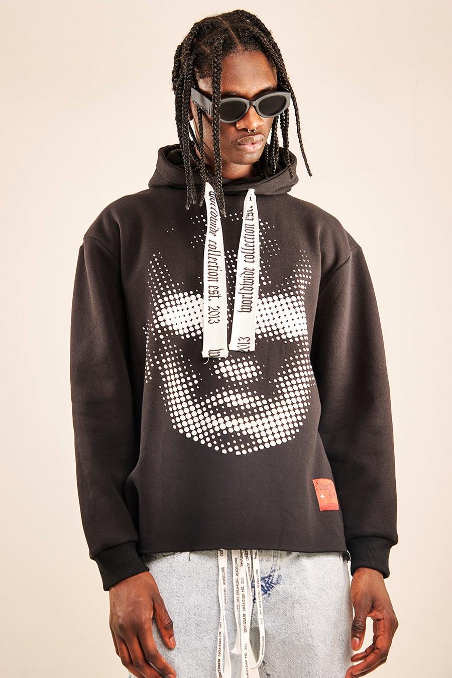 Black Oversize hoodie med slitage och tryck image number 1
