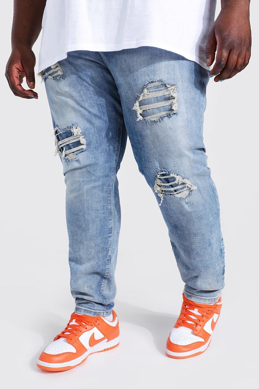 Vintage blue Plus - Skinny jeans med slitage och lagningar image number 1