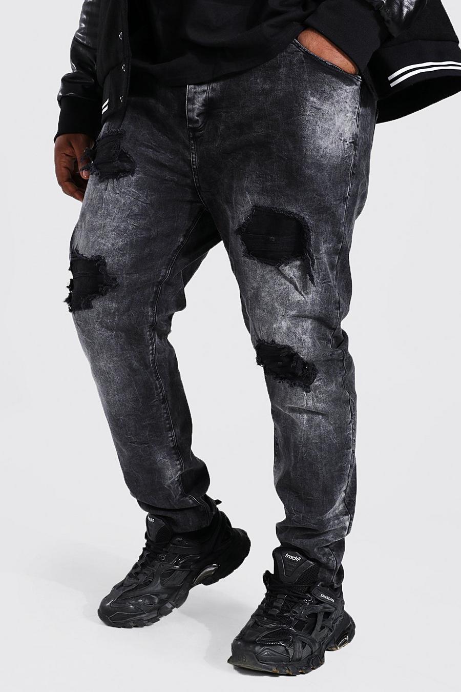 Washed black Plus Skinny Stretch Rip And Repair Jeans image number 1