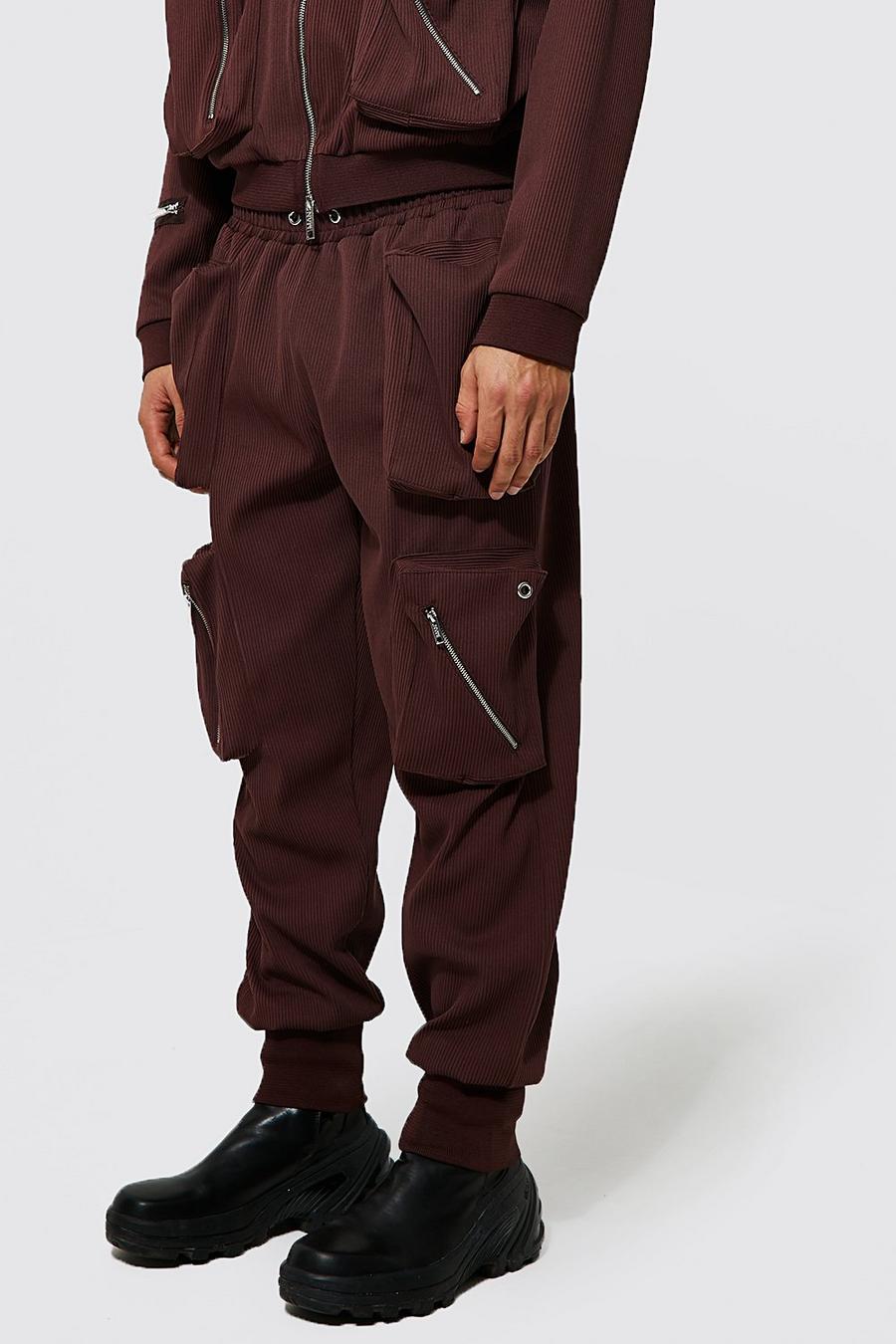 Chocolate brown Pleated Utility Cargo Joggers