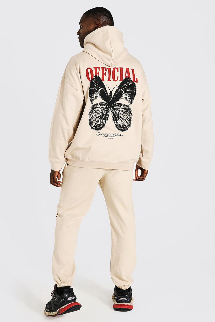 Ecru Oversized Official Butterfly Hooded Tracksuit image number 1