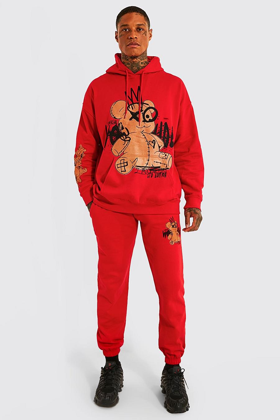 Red Oversized Teddy Hooded Tracksuit image number 1