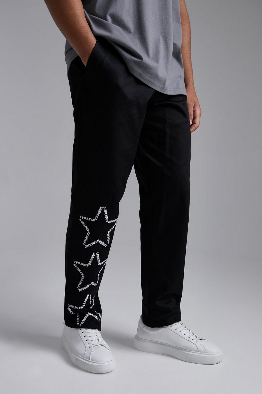 Black Tall Star Embroidered Straight Leg Chino image number 1