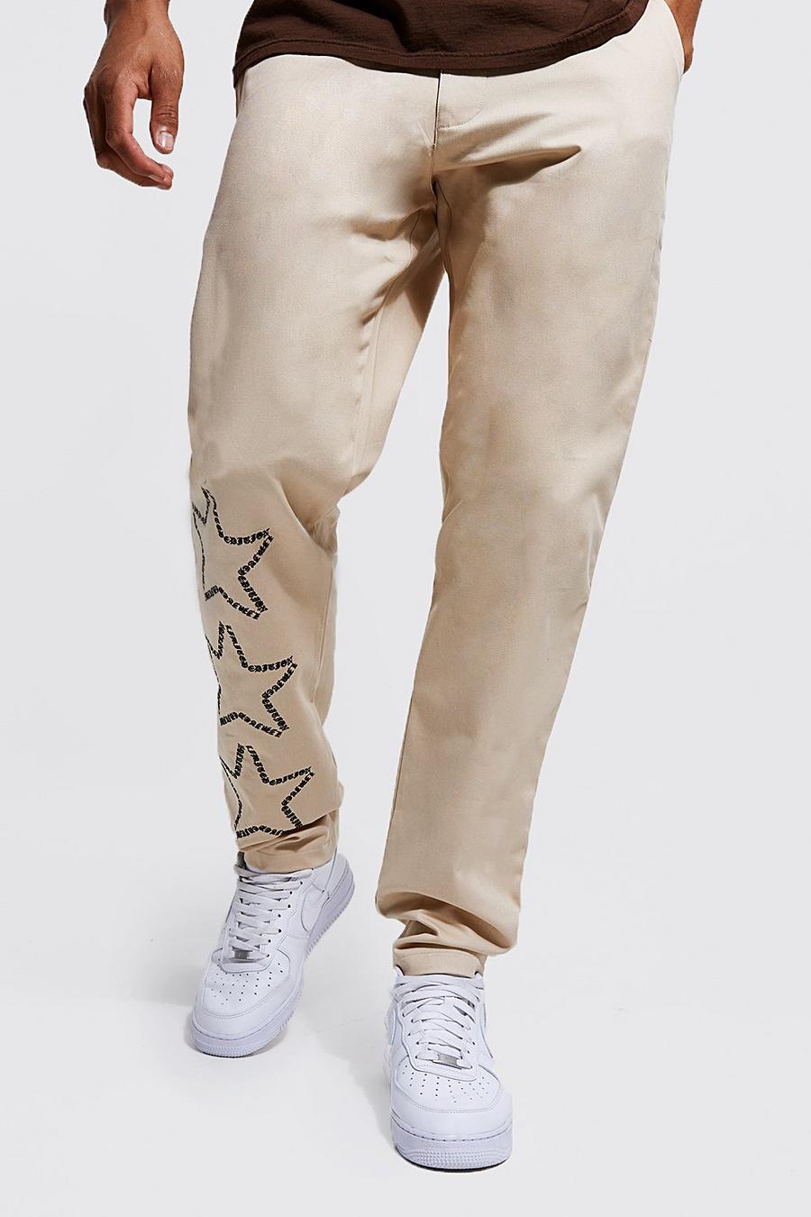 Ecru Tall Star Embroidered Straight Leg Chino image number 1