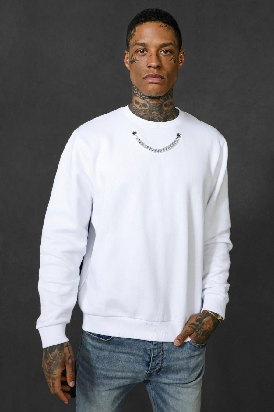 White Regular Fit Sweatshirt With Chain Detailing image number 1