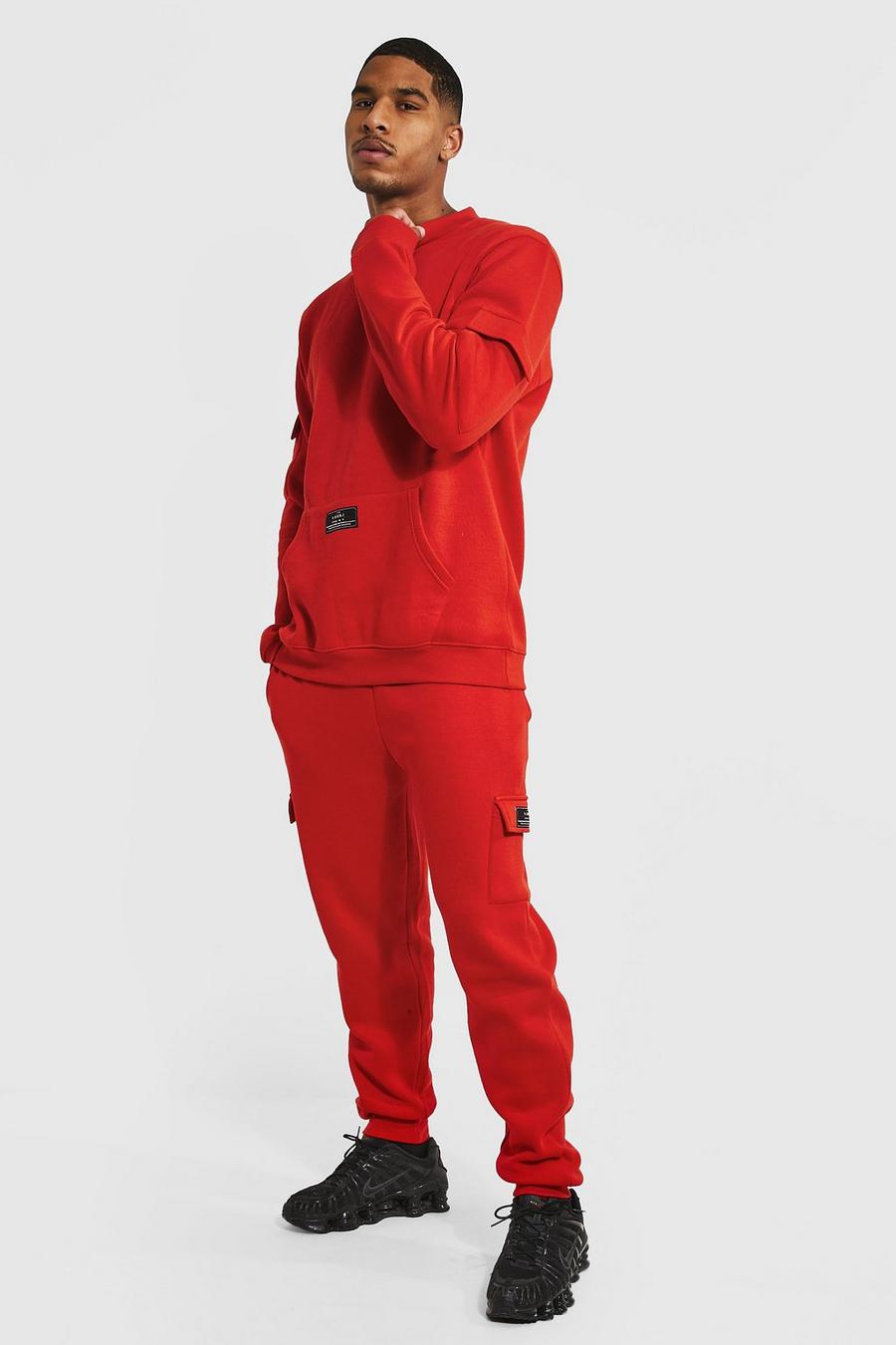 אדום חליפת טרנינג סווטשירט דגמ"ח עם כיתוב Man, לגברים גבוהים image number 1