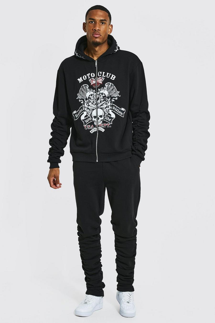 Black Tall Moto Club Stacked Leg Zip Tracksuit image number 1