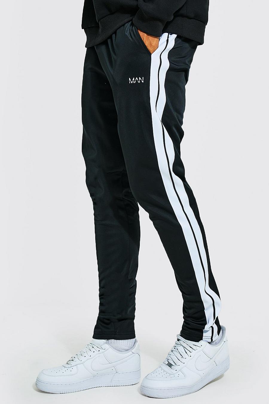 Pantaloni tuta Tall Man in tricot Slim Fit con striscia, Black image number 1