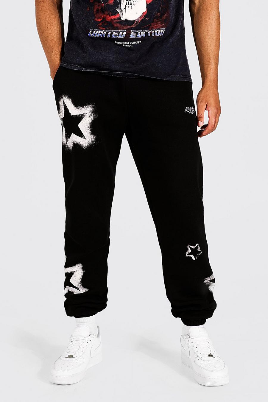 Pantaloni tuta Tall con stelle effetto stencil, Black image number 1