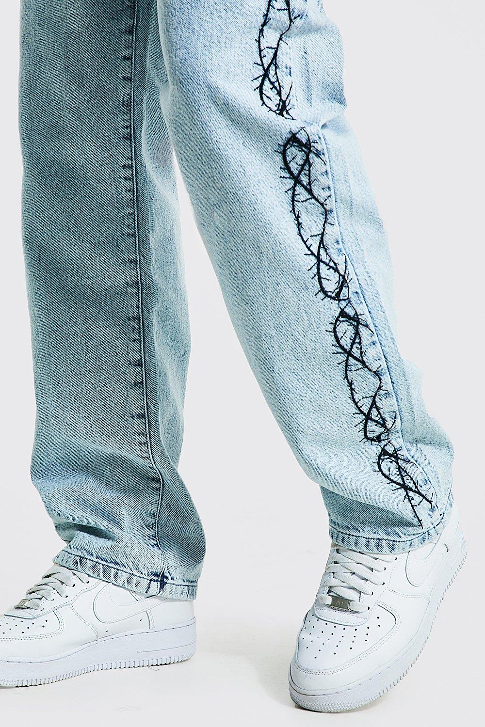 Relaxed Fit Rigid Embroidered Jeans