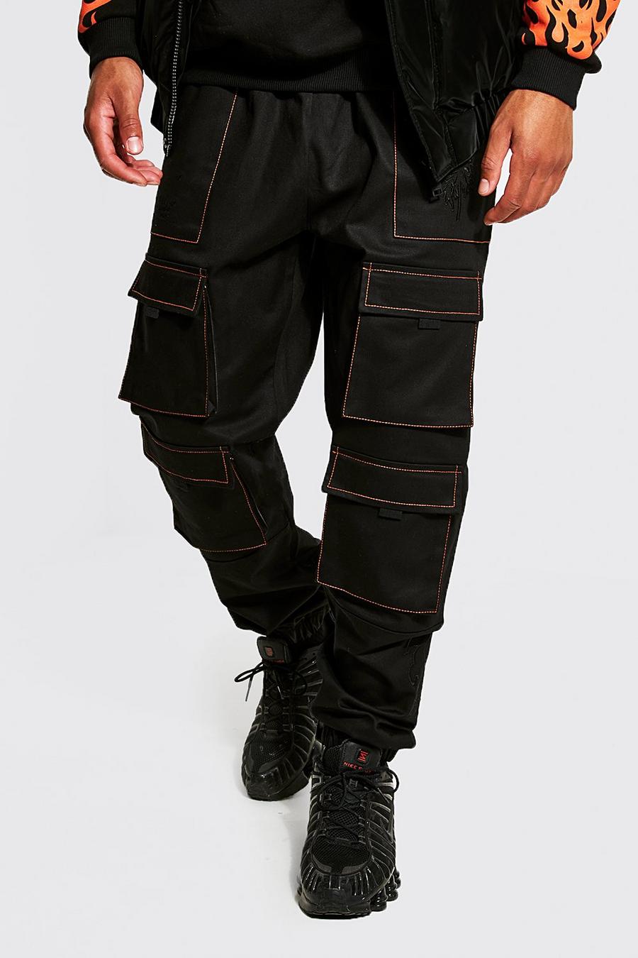 Black Tall Embroidered Twill Cargo Jogger image number 1