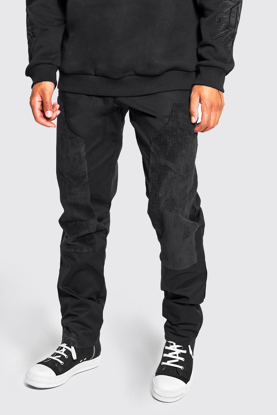 Black Tall Twill Cargo Trouser With Cord Panel