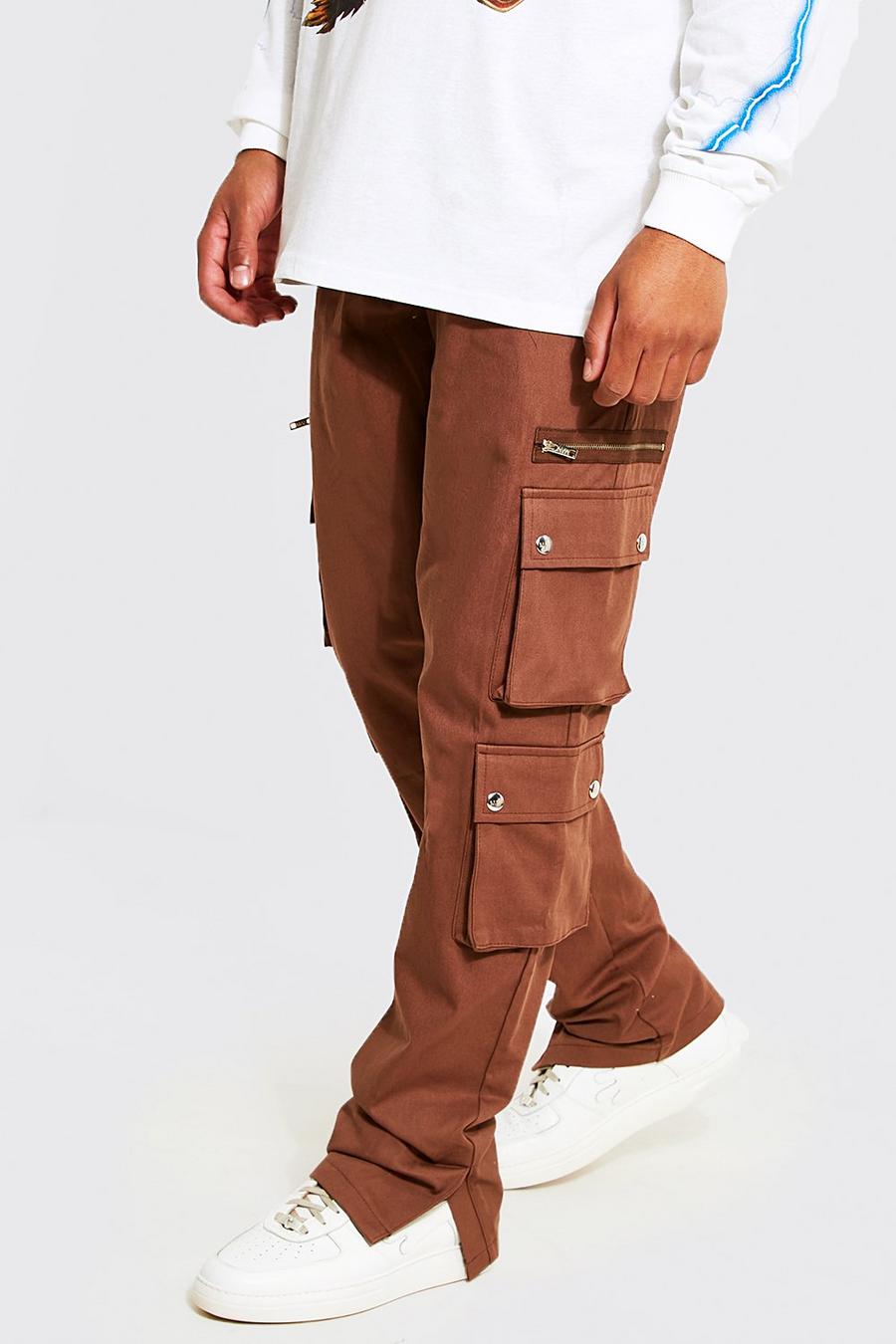 Chocolate Tall Twill Cargo Trousers With Split Hem image number 1