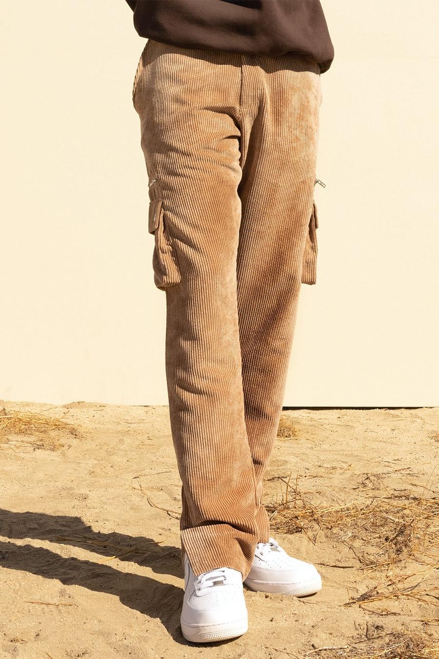 Ecru Tall Cord Cargo Trousers With Split Hem image number 1