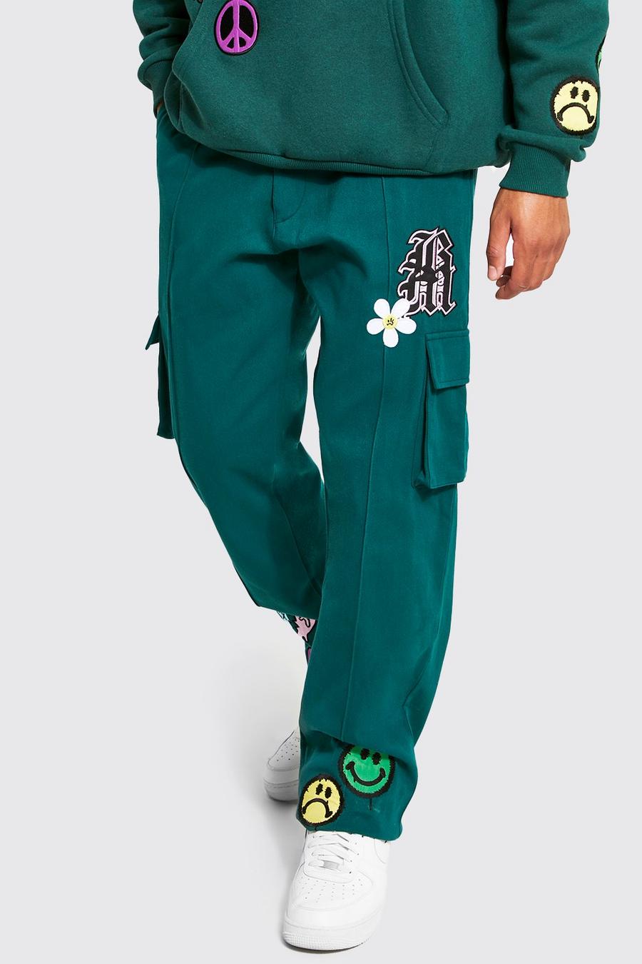 ירוק כהה מכנסי דגמ"ח בגזרת רגל ישרה עם אפליקציה, לגברים גבוהים image number 1