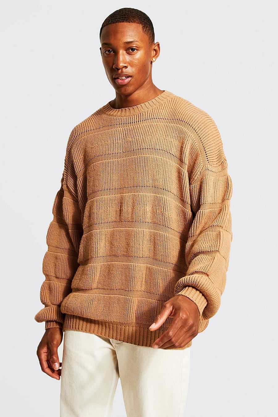 Rust Oversized Structured Knit Crew Neck Jumper image number 1