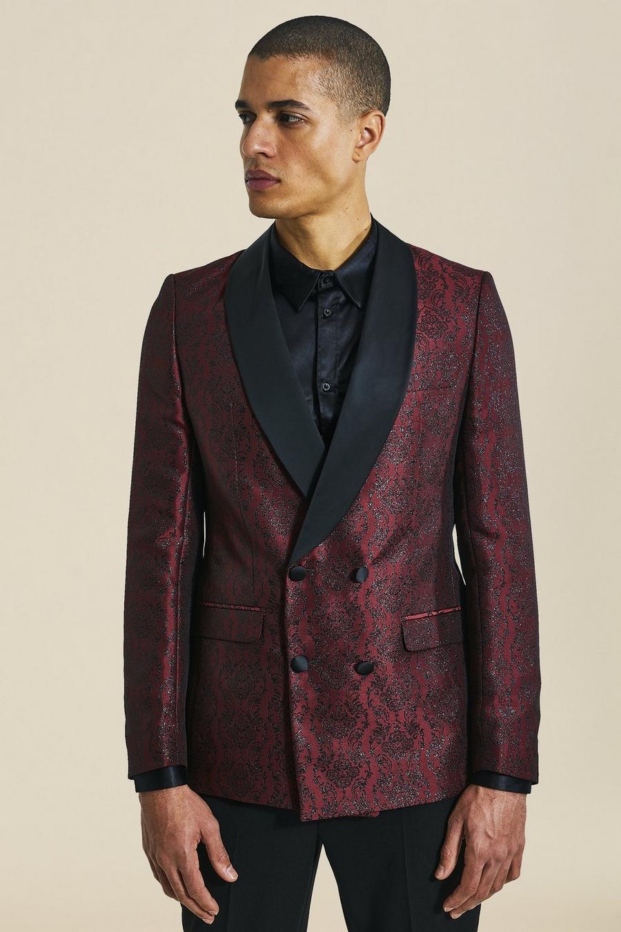 boohoo Men's Slim Baroque Velour Suit Jacket