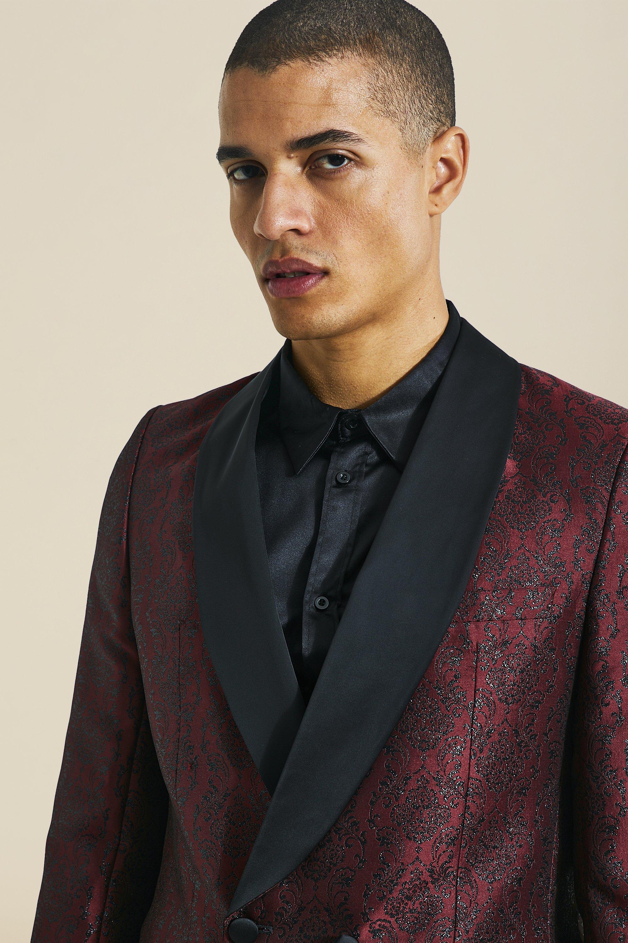 boohoo Men's Slim Baroque Velour Suit Jacket