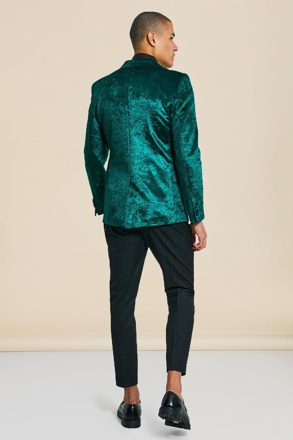 boohoo Men's Skinny Crushed Velvet Blazer