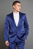 Navy Slim Satin Design Single Breasted Suit Jacket