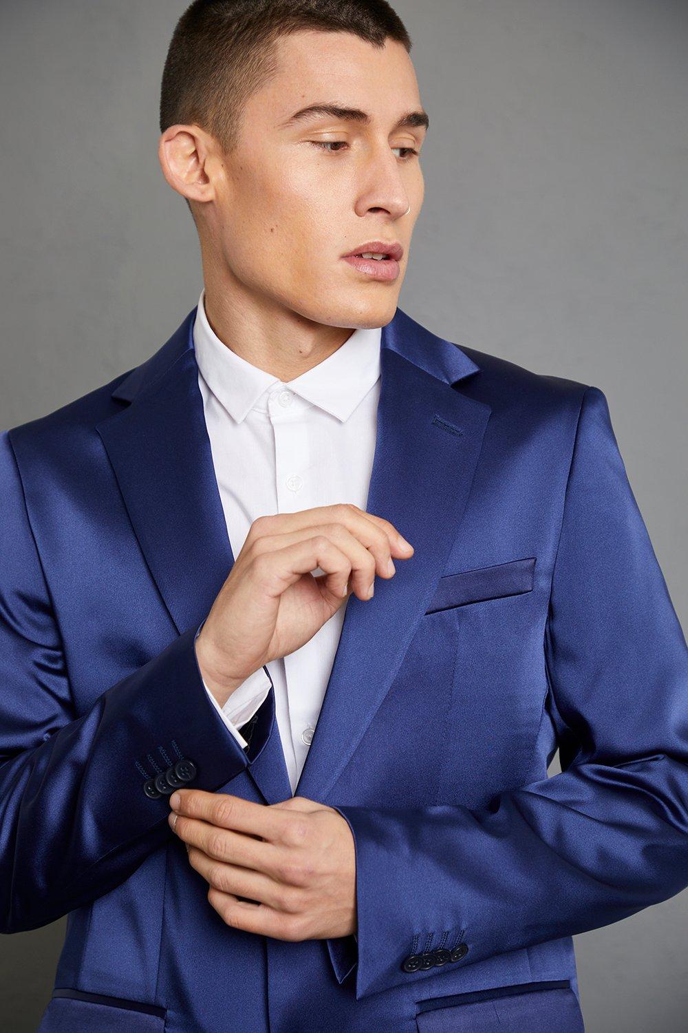 blue satin suit mens