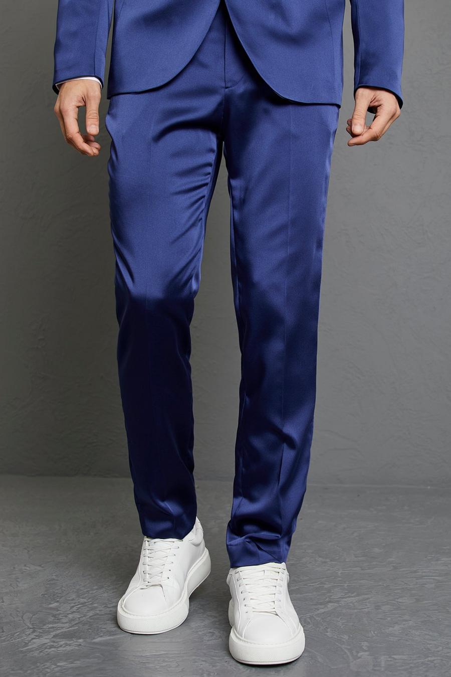 Navy Slim Satin Design Suit Trousers image number 1