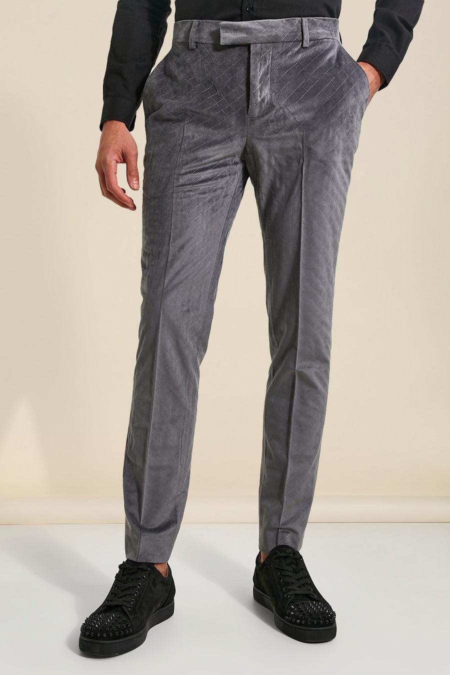 Silver Skinny Quilted Suit Trouser